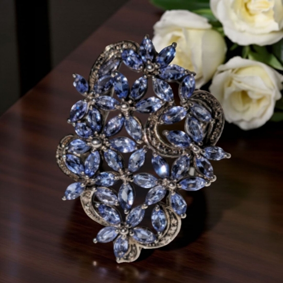 Jewelry - Ornate Tanzenite With Intricate Diamond Accents Sterling Silver Ring